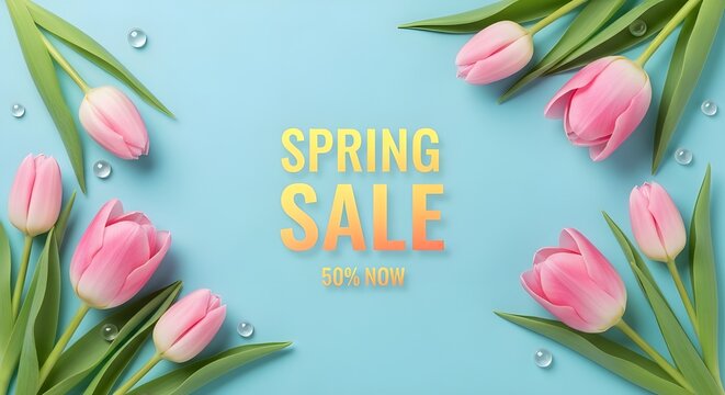 Fondo de banner vectorial de oferta especial de primavera con texto de venta de temporada de primavera y flores de tulip&aacute;n.
 Se puede utilizar para pancartas web, fondos de pantalla, folletos y cupone