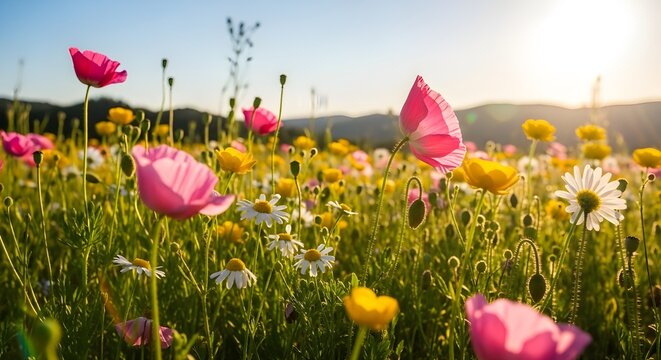 Primavera de campo de pradera de Cosmos multicolor