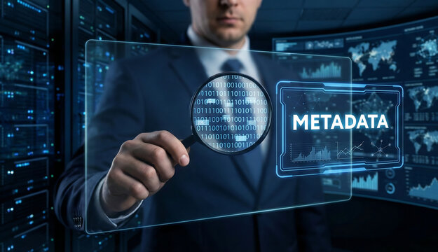 Information technology concept of metadata. Web meta data search. new Digital security.
