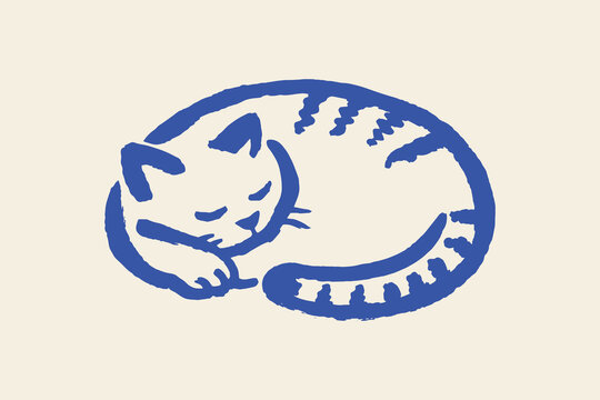 Sleeping cat naive brush sketch vector illustration
