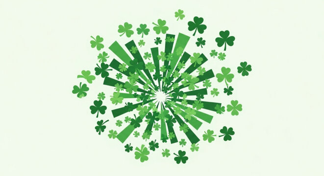 Green Shamrocks Exploding in Circular Motion on White Background