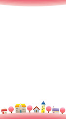 シンプルな街並みのベクターイラスト　枠　縦長の背景