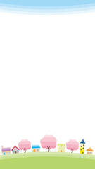 シンプルな街並みのベクターイラスト　枠　縦長の背景