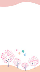 春の森のイラスト　桜と鳥の可愛い背景イラスト
