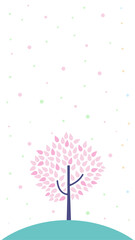 春の森のイラスト　桜と鳥の可愛い背景イラスト