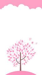 春の森のイラスト　桜と鳥の可愛い背景イラスト