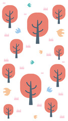 春の森のイラスト　桜と鳥の可愛い背景イラスト