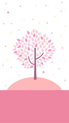 春の森のイラスト　桜と鳥の可愛い背景イラスト