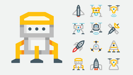Fototapeta premium Spaceships and sci fi spacecraft icons set