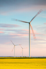 Nice view of the windmill fields in Blazejowice in Poland.