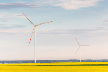 Nice view of the windmill fields in Blazejowice in Poland.