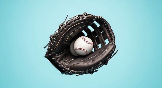 Baseball catcher mitt catching a ball in mid air