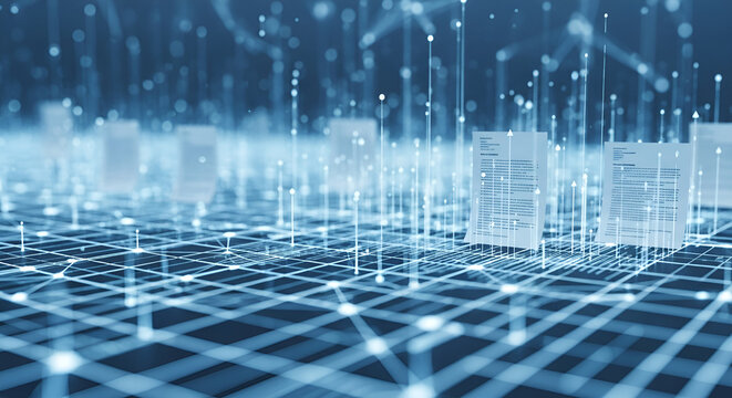 Data Grid Displays Documents Secured by Internet Connection, Representing Digital Transformation
