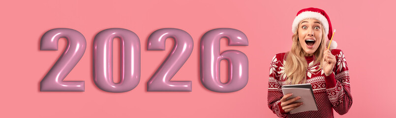 Obraz premium People gather to celebrate the upcoming year 2026. Joyful expressions highlight the excitement of new beginnings. Decorations add to the festive atmosphere, creating a joyful mood.