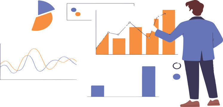 Financial Presentation Vector Illustration &ndash; Man Analyzing Charts on Screen