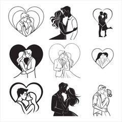 Couple love kiss heart black vector