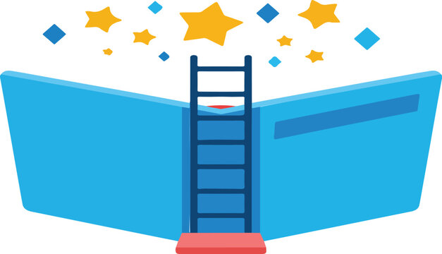 Magic Book and Ladder to the Stars &ndash; Inspirational Concept Illustration