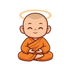 Fototapeta premium Peaceful Cartoon Monk Child Meditating with Halo