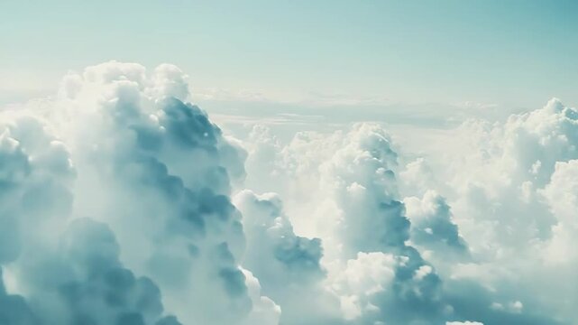 Soft white cumulus clouds filling the vast blue sky, forming a beautiful fluffy and airy backdrop, suggesting feelings of calm, freedom, and peacefulness