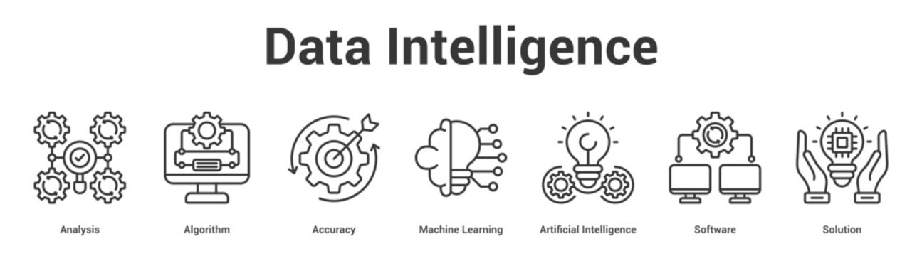 Data Intelligence web banner icon set vector illustration concept for business with icon of Analysis, Algorithm, Accuracy, Machine Learning, Artificial Intelligen.