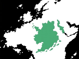 Obraz premium Map Greenland with a green highlighted area on a black and white world map background.