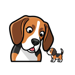 Beagle Dog Cartoon Illustration with Puppy.