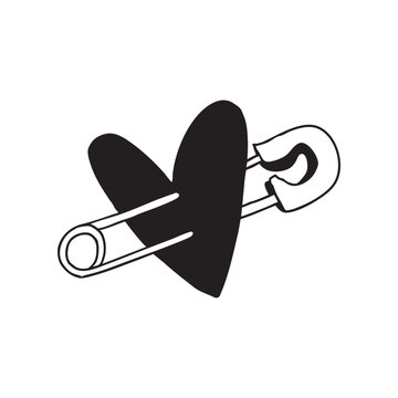 Safety pin through heart icon &ndash; symbol of emotional pain and love wound.