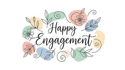 Obraz premium Happy Engagement illustration with floral elements and swirling patterns