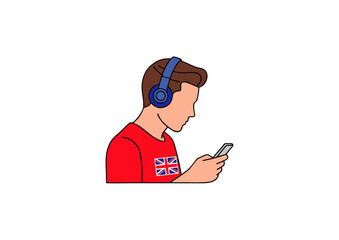 Youthful individual with headphones focused on smartphone screen, illustrating digital device engagement, personal entertainment, and modern communication trends