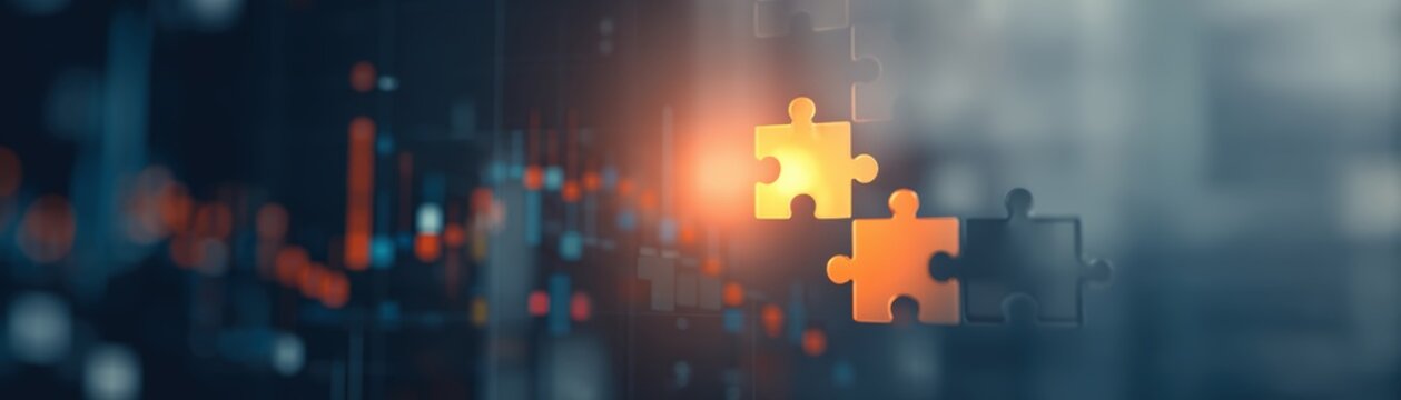 A digital puzzle piece illustration, problem-solving and integration in data analysis or technology, global trade, AI governance
