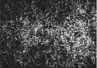 デジタル接続の抽象背景：黒背景に浮かぶ白い神経回路とネットワーク、和風のカスレ