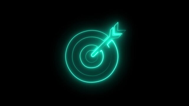 Glowing neon cyan color target icon animation. Target symbol with glowing effect on dark background.