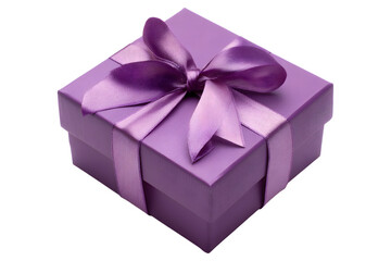 Obraz premium Purple gift box with ribbon bow for International Women's Day celebration, isolated on transparent background