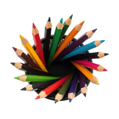 Colorful pencils in holder isolated on transparent background