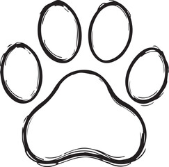 A minimalist paw print, an emblem of animal companionship. A hand-drawn sketch, captures the essence of a furry friend, inviting viewers to celebrate the bond between animals and people.