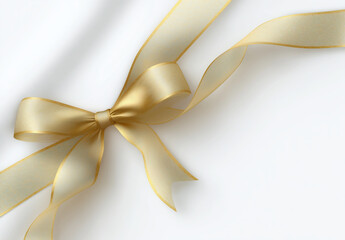 Fototapeta premium Elegant gold ribbon tied in a bow with shimmering edges on a clean white background