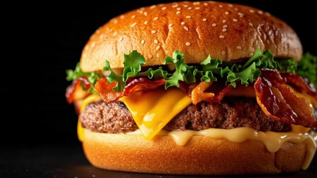 360&deg; Schwenk &uuml;ber Burger mit geschmolzenem K&auml;se
