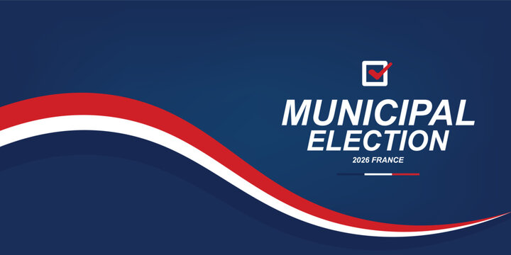 French Municipal Election Banner with Flowing Tricolor Ribbon