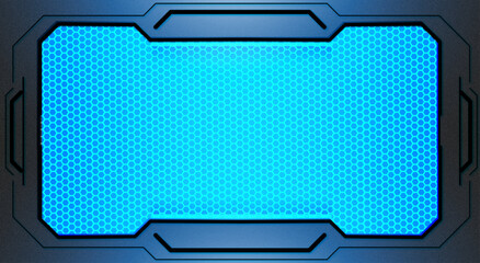 Futuristic Blue Hexagonal Grid Background with Metallic Frame for Technology and Sci-Fi Themes