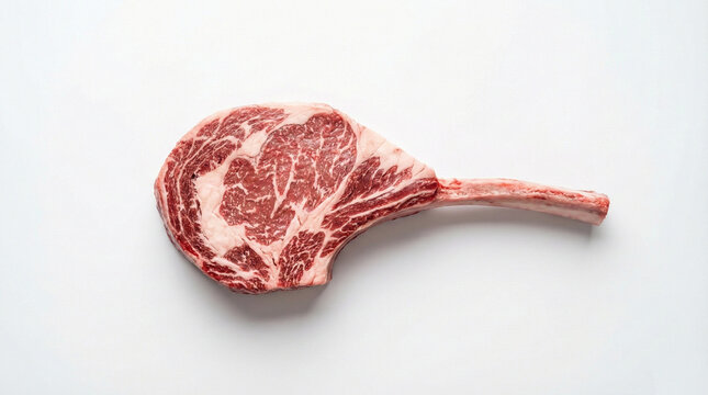 Raw tomahawk steak isolated on white background