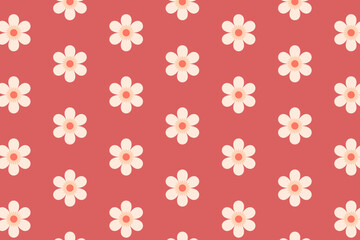 Seamless floral daisy pattern with small flowers, minimal pastel surface design on coral background, swatch available in swatches panel