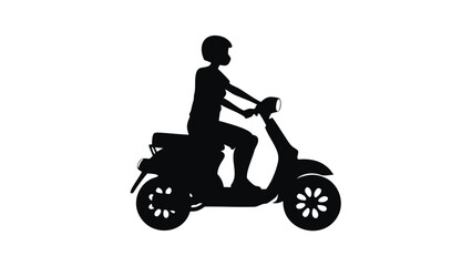 Obraz premium Silhouette of a person riding a scooter in a dynamic motion on a white background