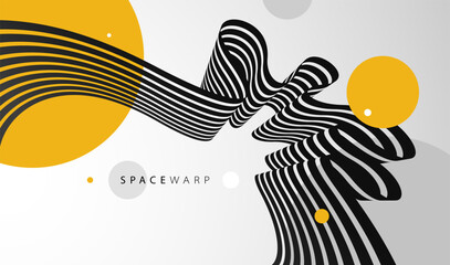 3D perspective lines and circles vector abstract background, curve stripes ribbon bent wallpaper, road journey concept, dynamic wallpaper.