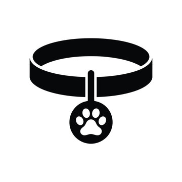 Simple black icon depicting a pet collar with a paw print tag