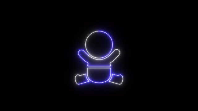 Human newborn baby, toddler or infant flat neon icon 4K video animation	