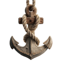 anchor PNG, nautical rope tied, rustic texture, no background
