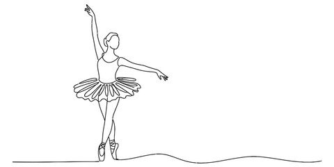 Continuous line drawing of a ballerina in pointe shoes and tutu performing a graceful pose Vector, illustration © Creative_Oneline