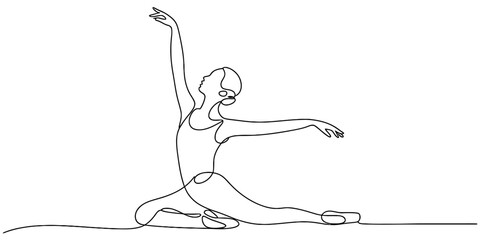 A continuous line art representation of a graceful ballerina performing a dance pose Vector, illustration © Creative_Oneline