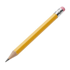Yellow pencil with pink eraser isolated on transparent background