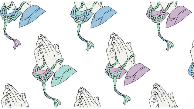 Secred moment : minimalist prayer hands & tasbih pattern